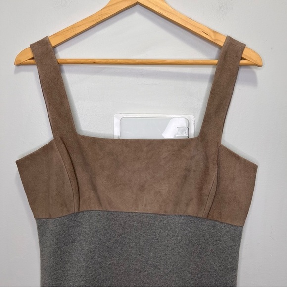 Ralph Lauren Black Label - Taupe Suede & Grey Cashmere Dress Size 12 - Picture 3 of 13
